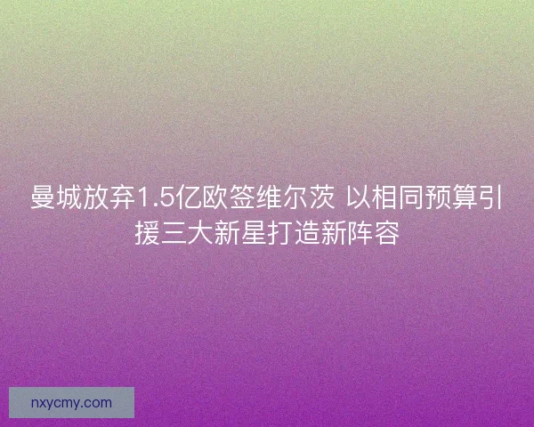 曼城放弃1.5亿欧签维尔茨 以相同预算引援三大新星打造新阵容